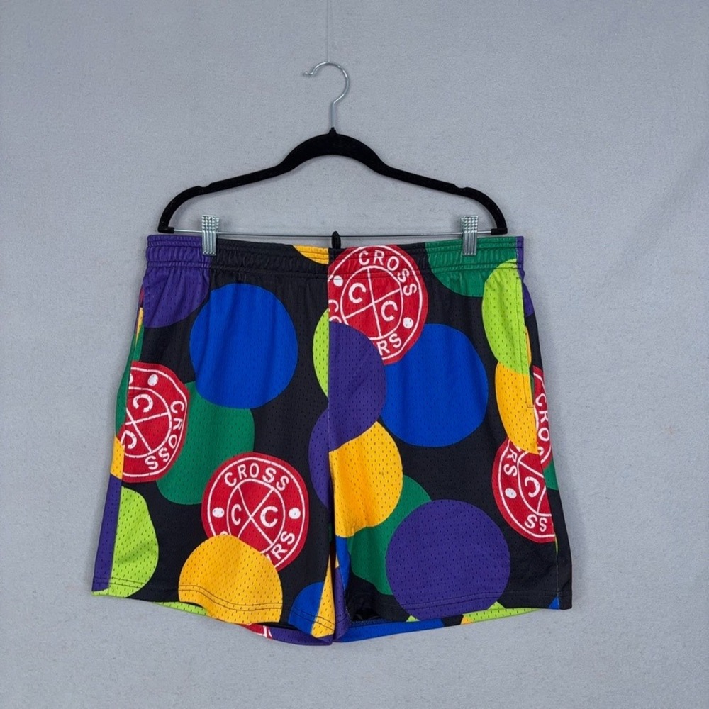 Cross Colours Shorts Mens XL Colorful Polka Dot Logo Mesh Athletic Hip Hop Retro
